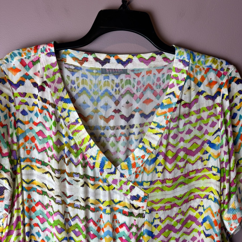 Sahara London Beautiful Print V-Neck Viscose Tunic Top 14-16 - Picture 3 of 10